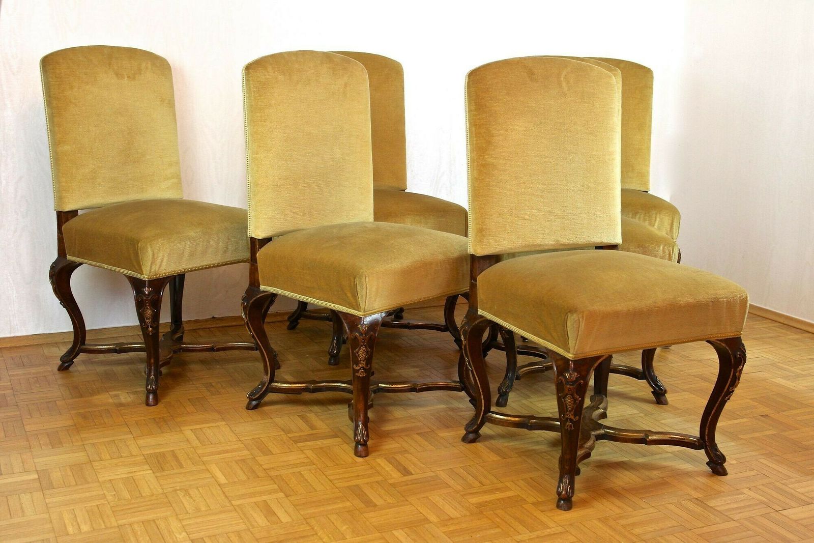 Set Of Six 18th Century Baroque Dining Chairs With Gilt Accents, Italy Ca. 1790 photo furniture