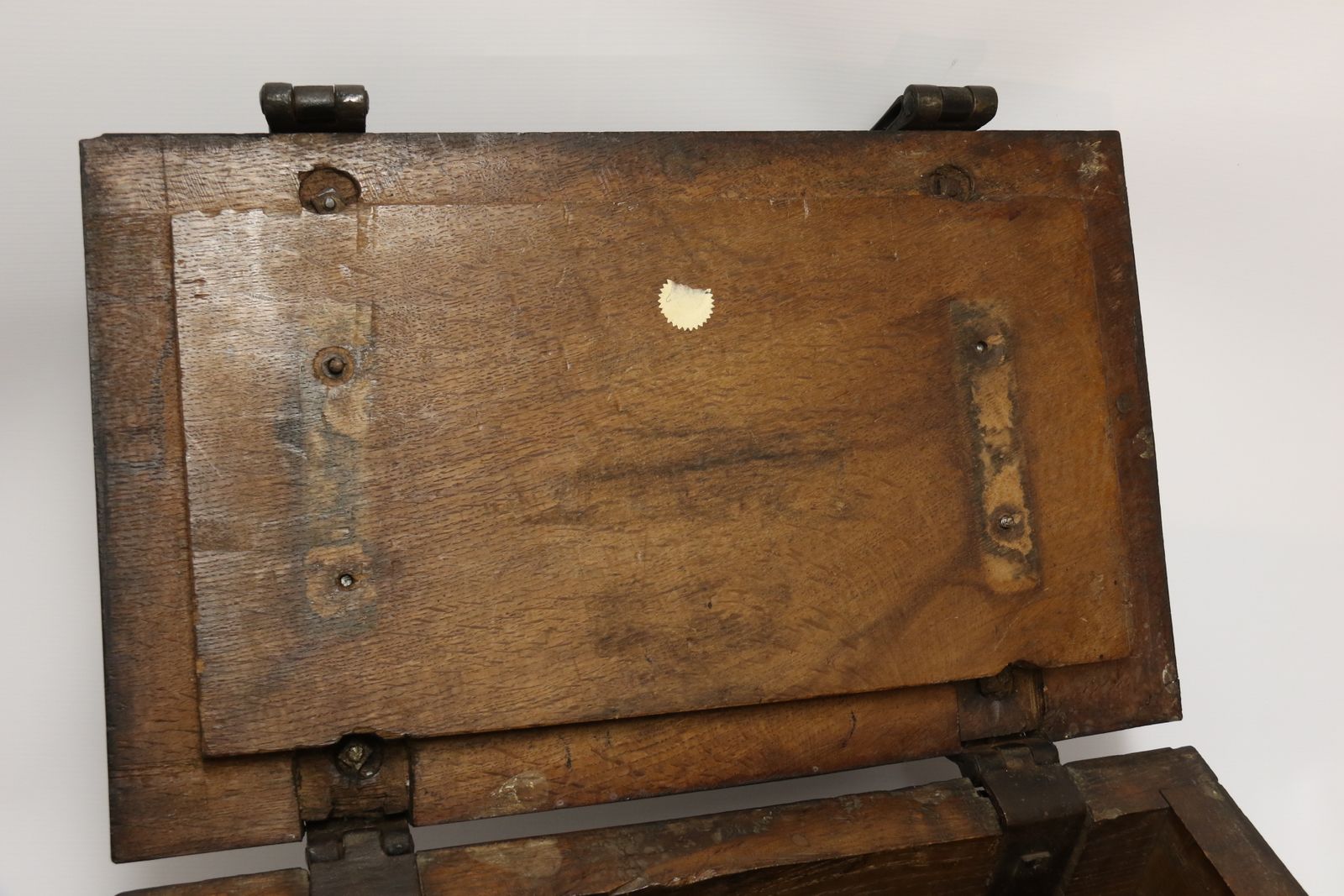 1295.0 A Rare Ships Or Country House Carved Oak And Steel Bound Strong Box Circa 1840 photo