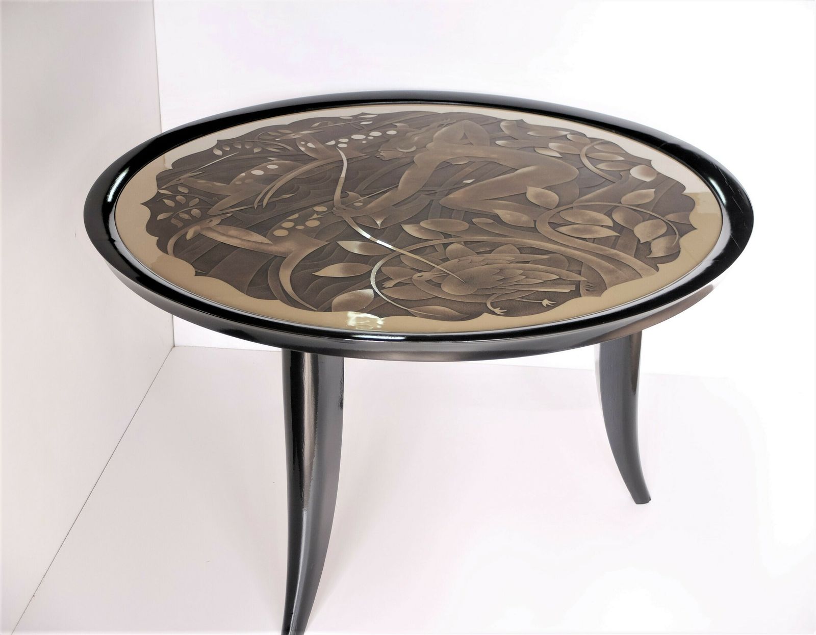 Art Deco Period Pedestal Table, Glass Top Signed Marx With Diana Huntress Decor photo furniture