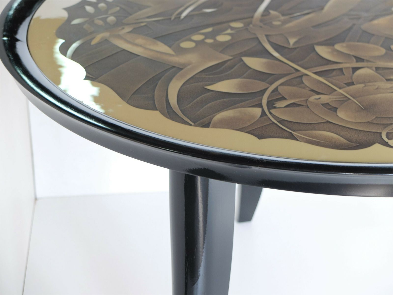 Art Deco Period Pedestal Table, Glass Top Signed Marx With Diana Huntress Decor photo vintage