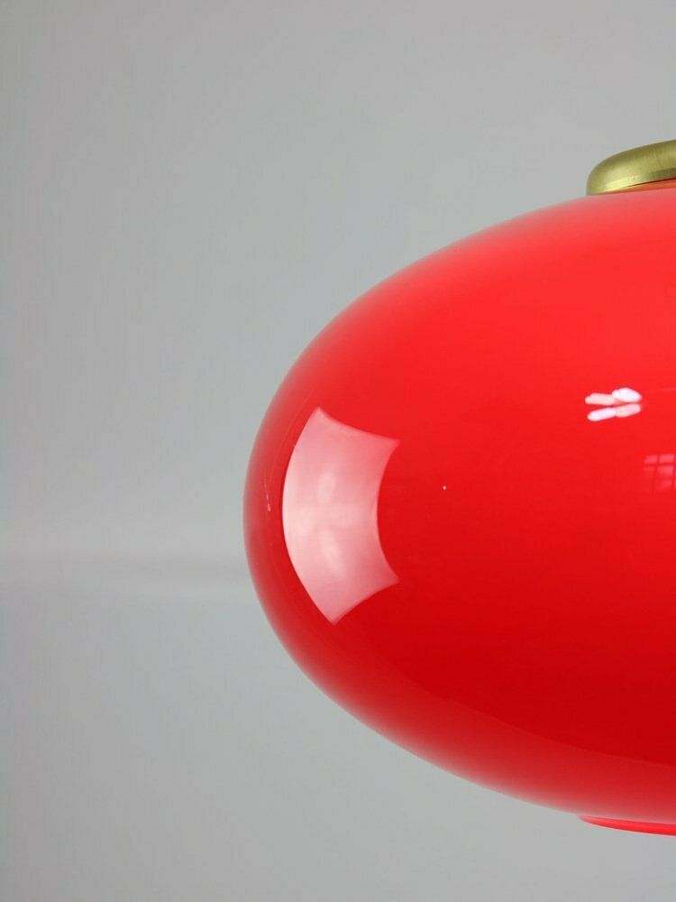 Mid Century Modern Italian Brass And Red Glass Pendant Lamp, 1960s photo vinterior