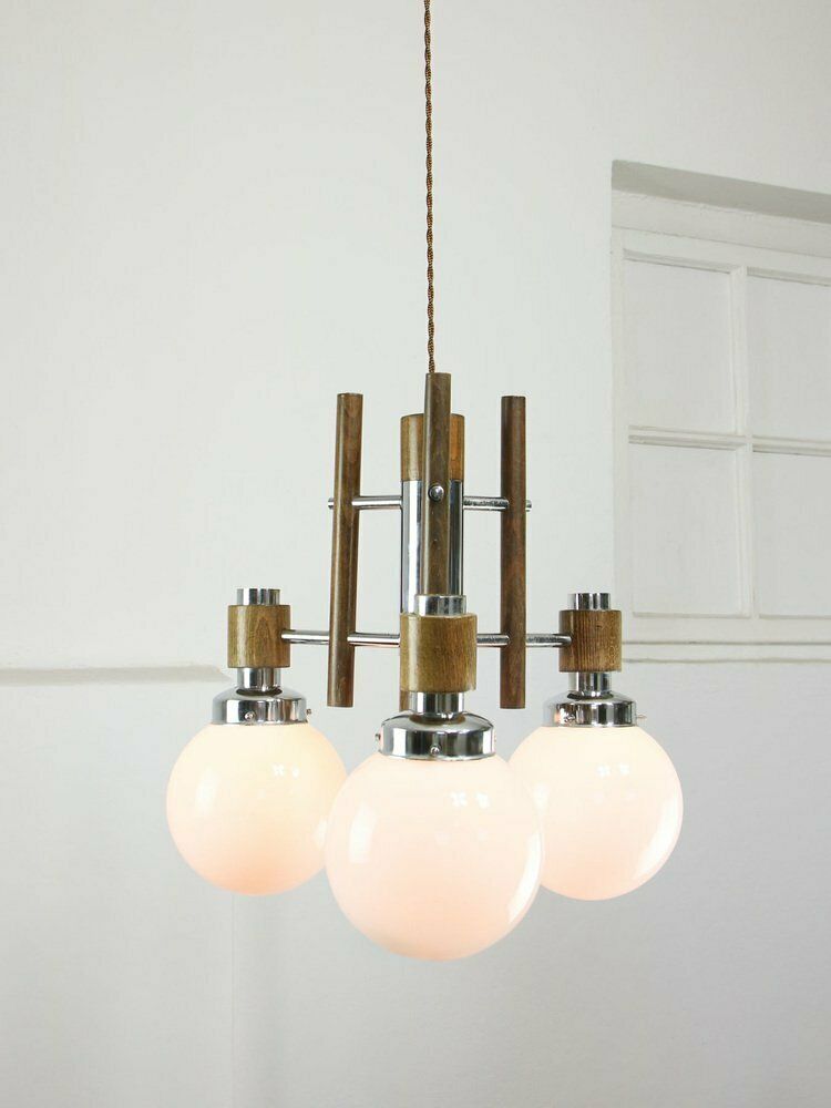 Mid Century Scandinavian Chrome & Opaline Chandelier, 1960s photo for sale