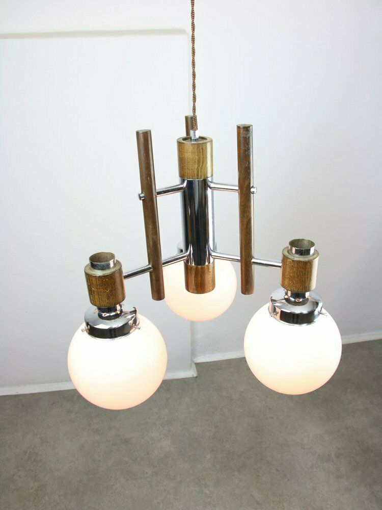 Mid Century Scandinavian Chrome & Opaline Chandelier, 1960s photo vintage