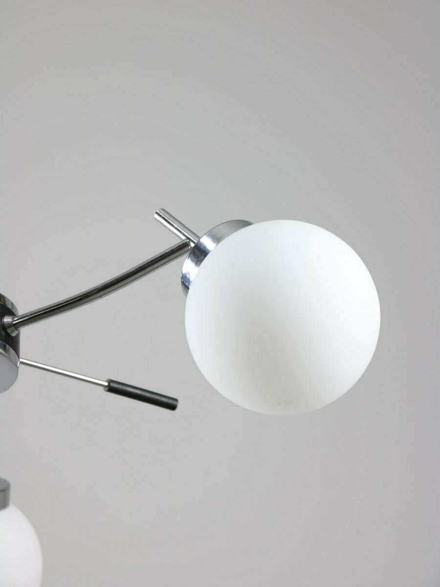 Mid Century Italian Chrome And Opaline Chandelier photo for sale