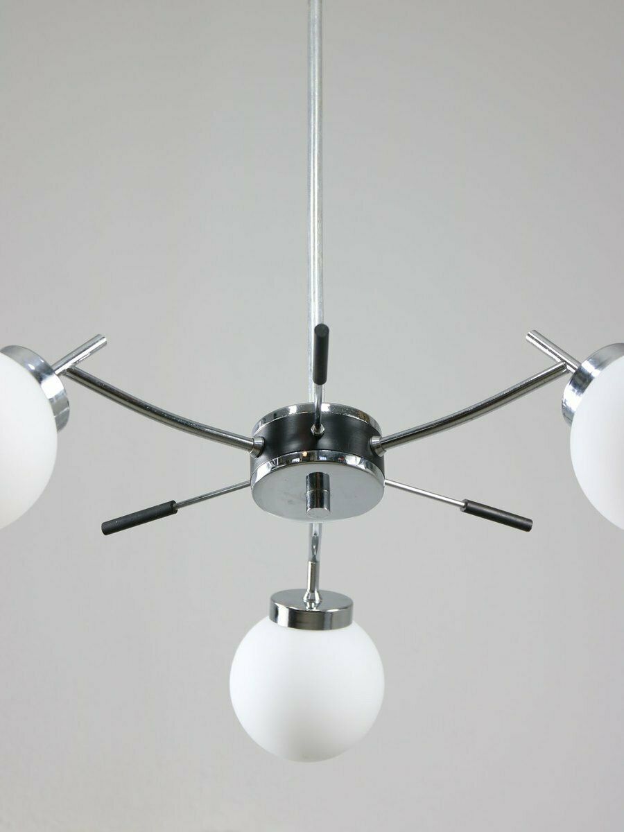 Mid Century Italian Chrome And Opaline Chandelier photo Lighting