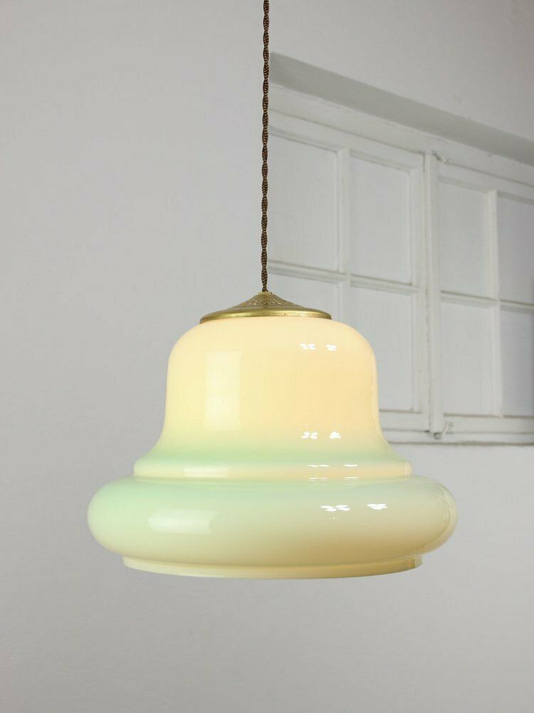 Mid Century Italian Brass And Green Glass Pendant Lamp, 1960s photo vintage