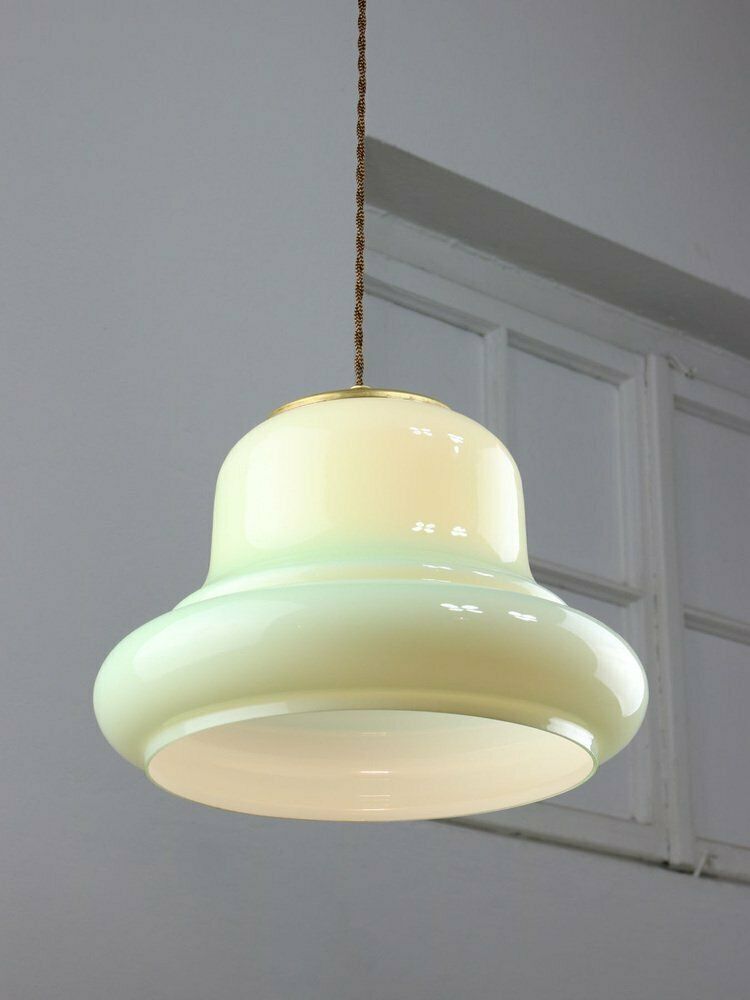 photo furniture Mid Century Italian Brass And Green Glass Pendant Lamp, 1960s