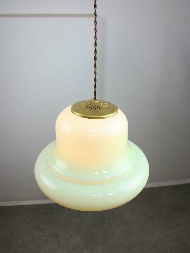photo buy Mid Century Italian Brass And Green Glass Pendant Lamp, 1960s