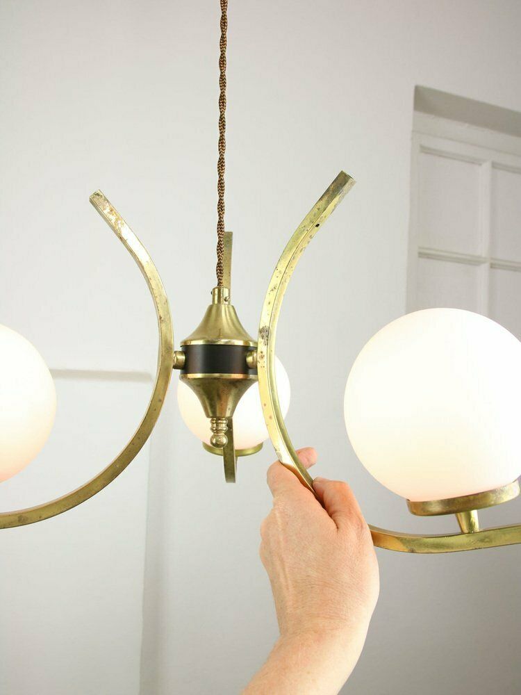 Mid Century Italian Brass And Opaline Chandelier photo buy