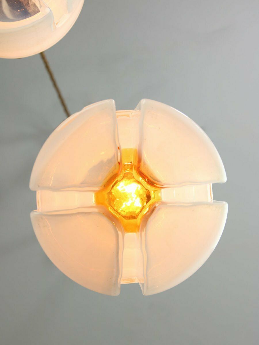 Mid Century Italian Chrome And Glass Pendant Lamps, Set Of 2 photo vintage