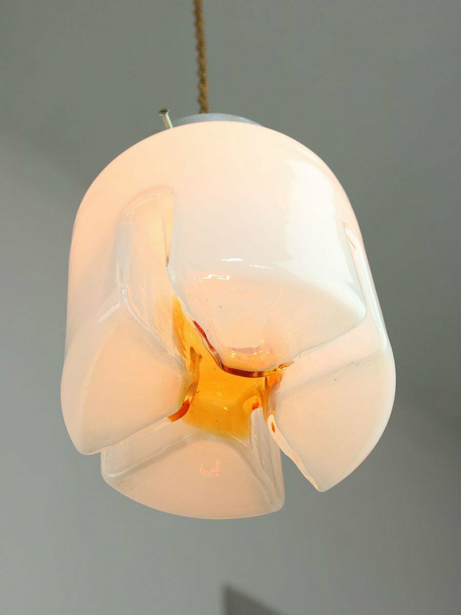 photo furniture Mid Century Italian Chrome And Glass Pendant Lamps, Set Of 2