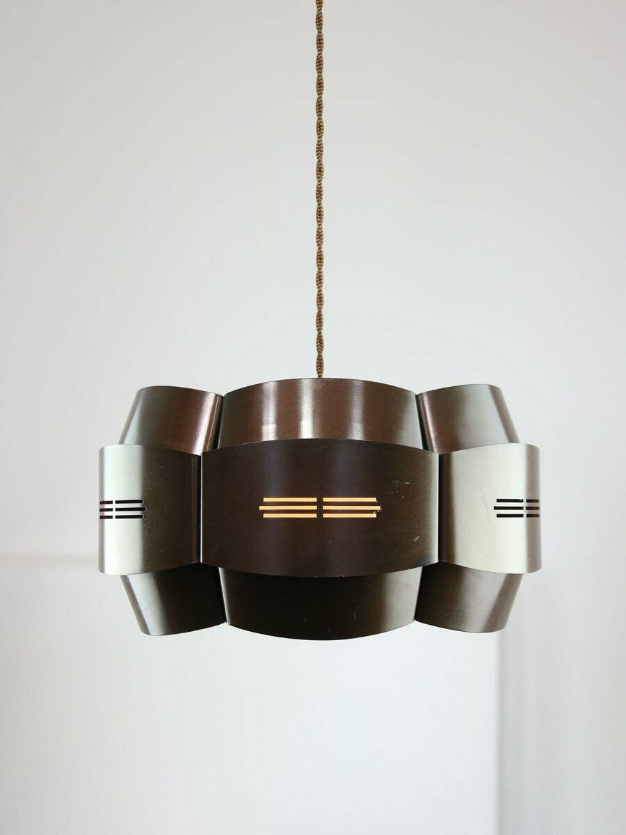 Vintage Italian Metal And Opaline Glass Pendant Lamp, 1970s