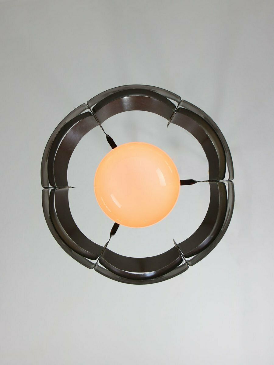 photo for sale Vintage Italian Metal And Opaline Glass Pendant Lamp, 1970s