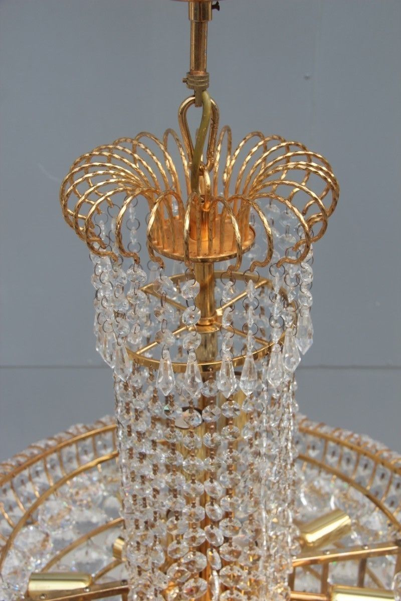 Precious Elegant Italian Chandelier Of 1970 Structure In Gilded Brass  Swarovski Crystals photo furniture