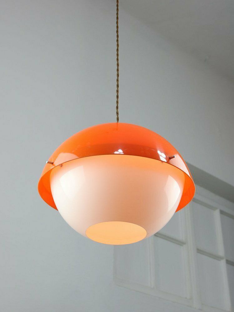 Space Age Italian Orange Acrylic Glass Pendant Lamp, 1970s