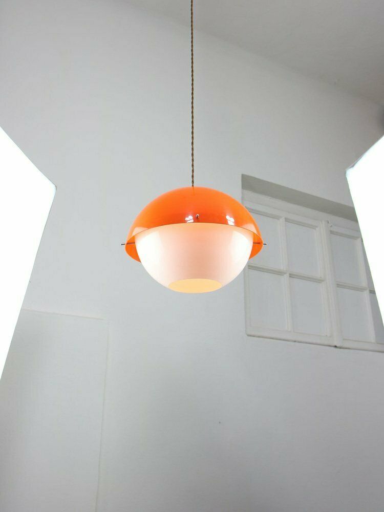 Space Age Italian Orange Acrylic Glass Pendant Lamp, 1970s photo Lighting