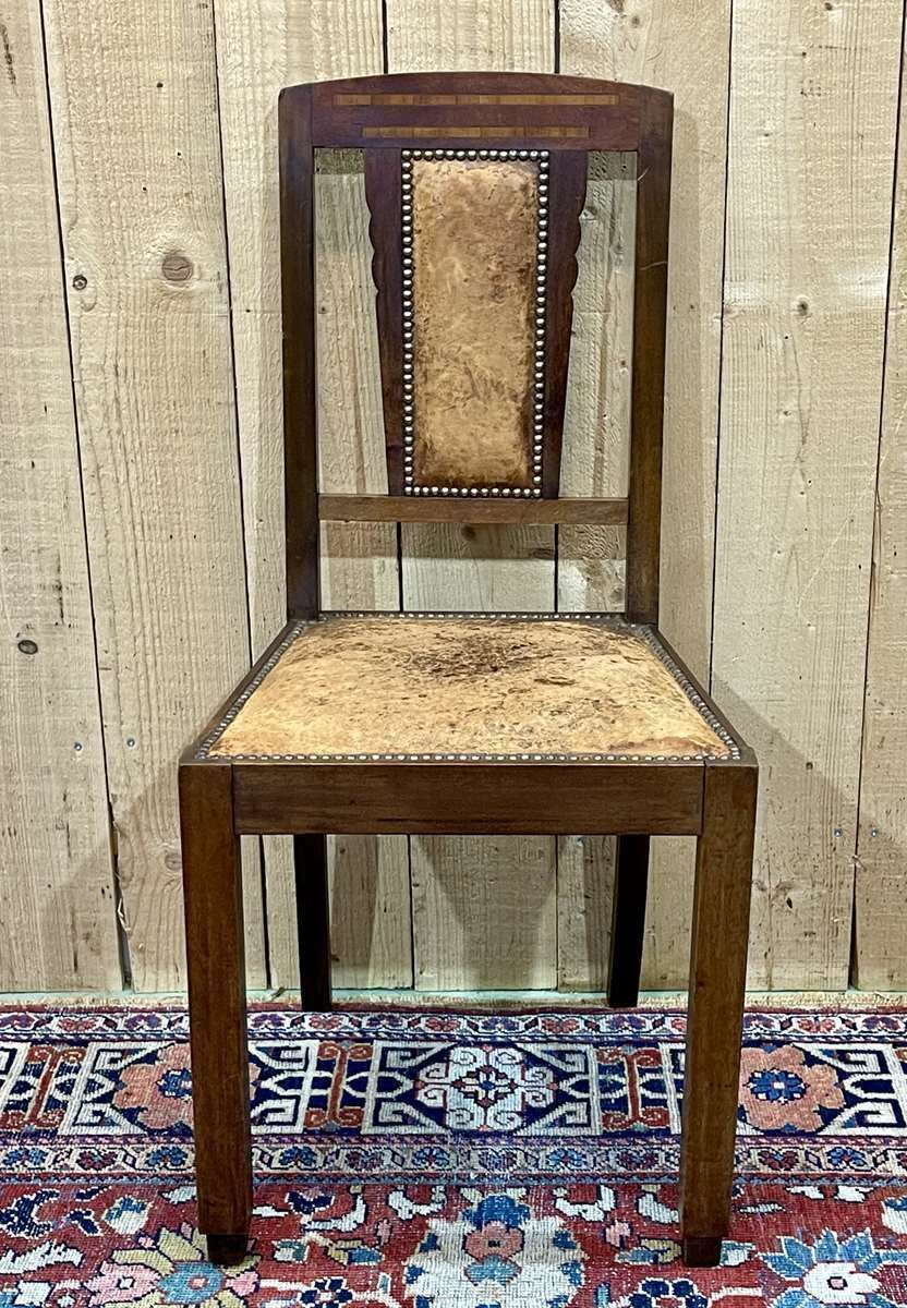 Series Of 6 Art Deco Chairs In Mahogany And Leather From The 1930s photo 980.0