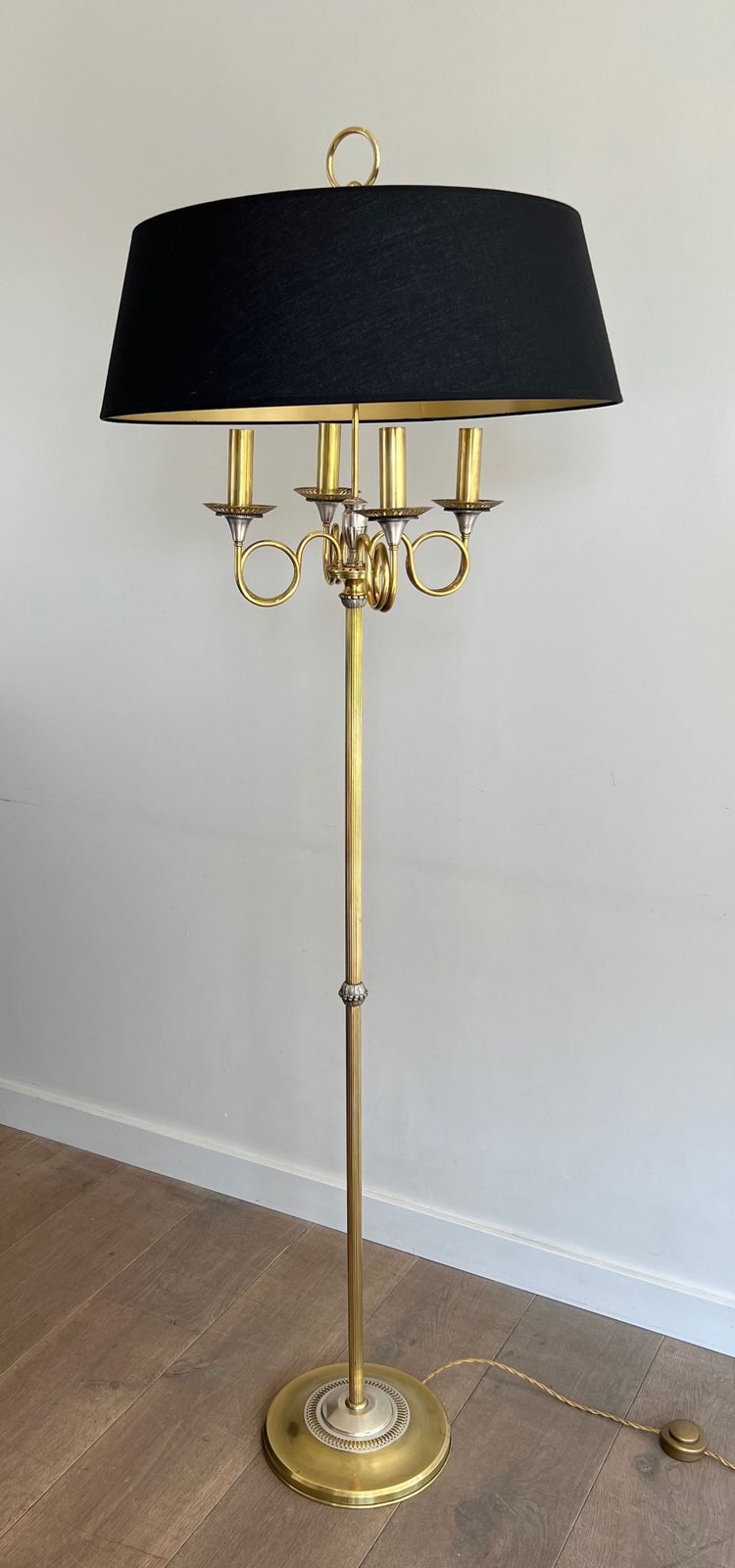Pair Of Parquet Floor Lamps In Brushed Steel And Brass. In The Style Of Maison Charles photo 3500.0