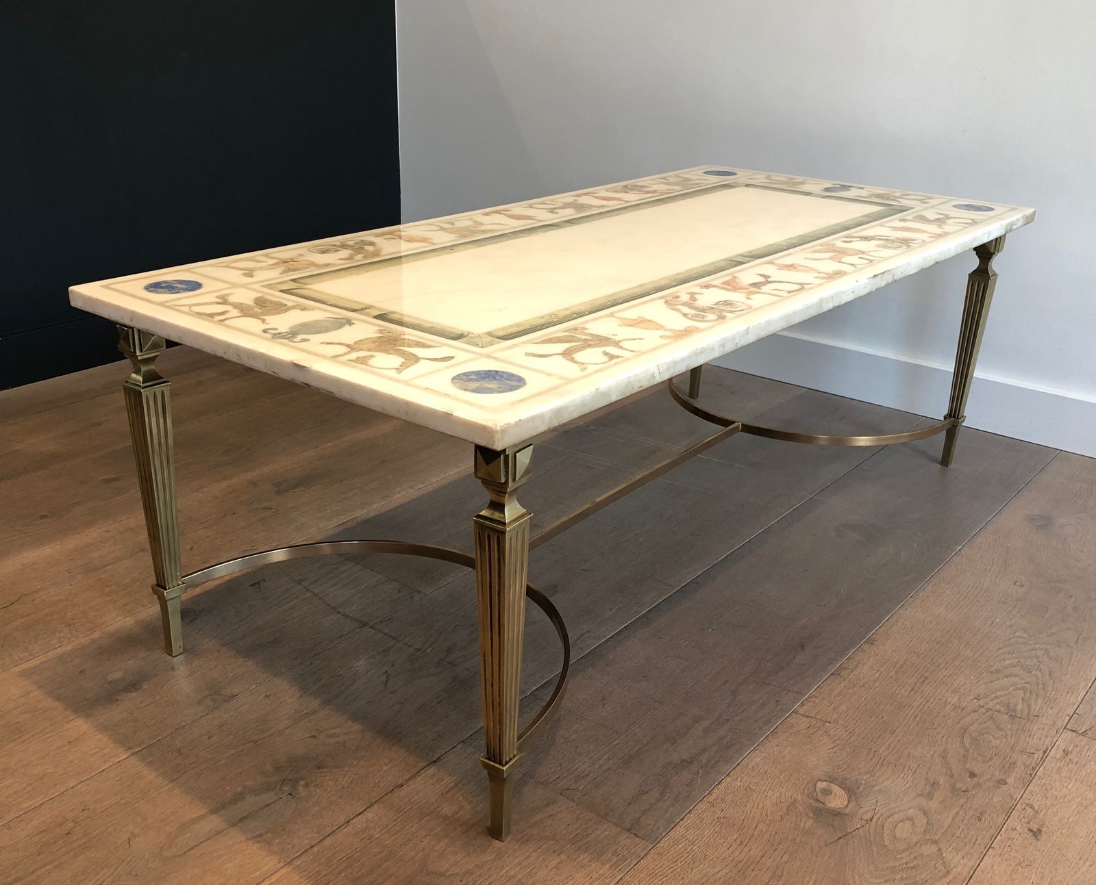 Furniture Neoclassical Style Coffee Table In Bronze And Brass With Marble Top Decorated With Greek Motifs photo
