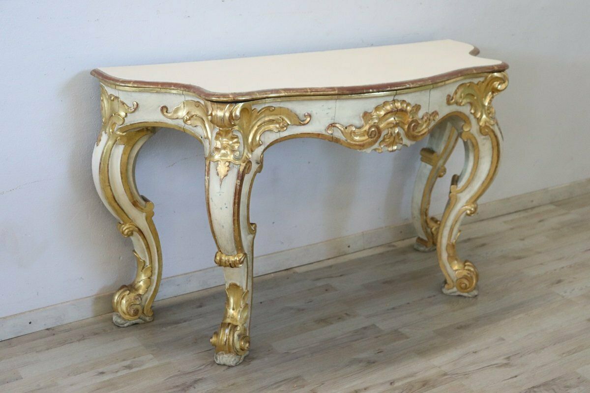 20th Century Carved And Gilded Wood Console Table, 1980s photo furniture