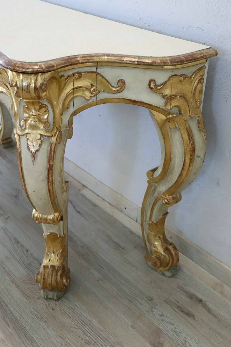 20th Century Carved And Gilded Wood Console Table, 1980s photo vintage