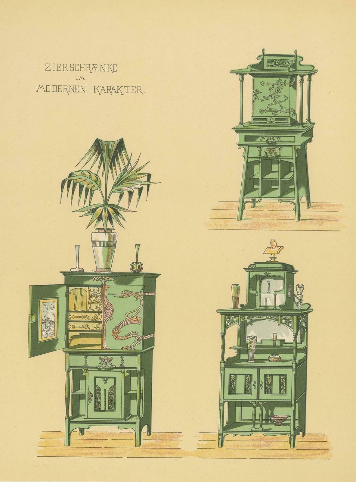 Pl. 14 Antique Print Of Decorative Cabinets By Kramer 'Circa 1910' photo for sale