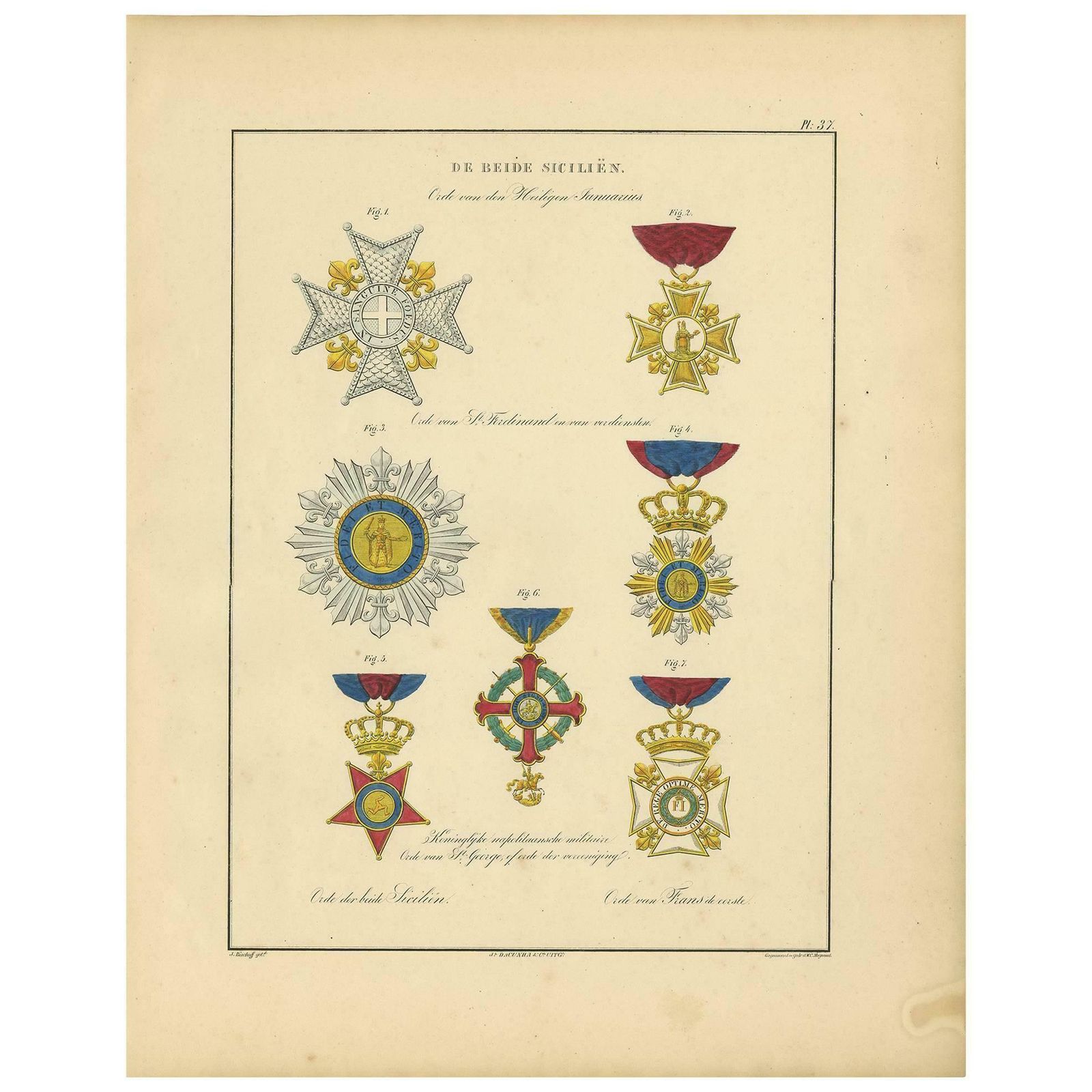 Antique Print Of Various Medals Of Sicily By G.L. De Rochemont, 1843