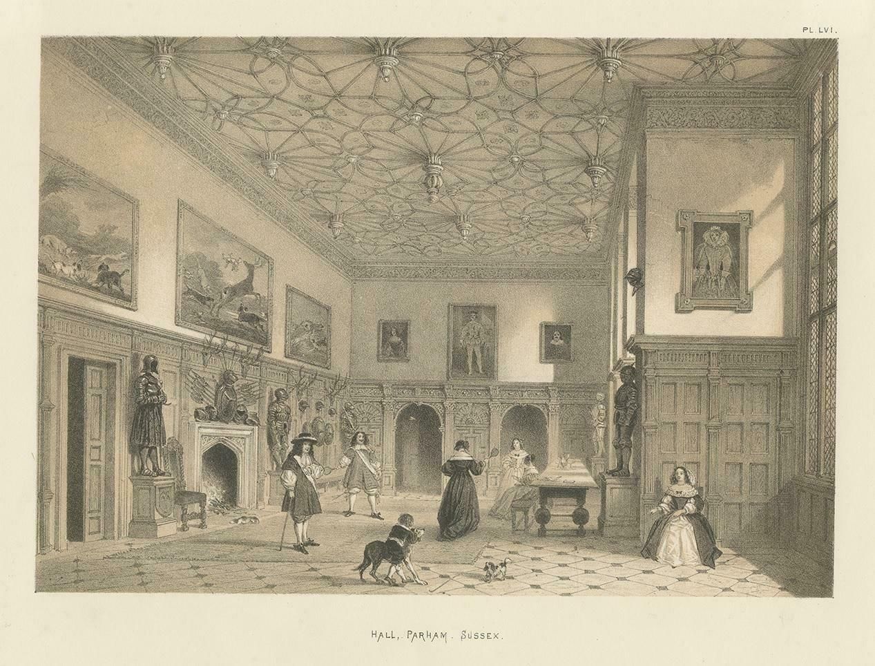 Antique Print Of The Great Hall Of Parham House By Nash, Circa 1870 photo furniture
