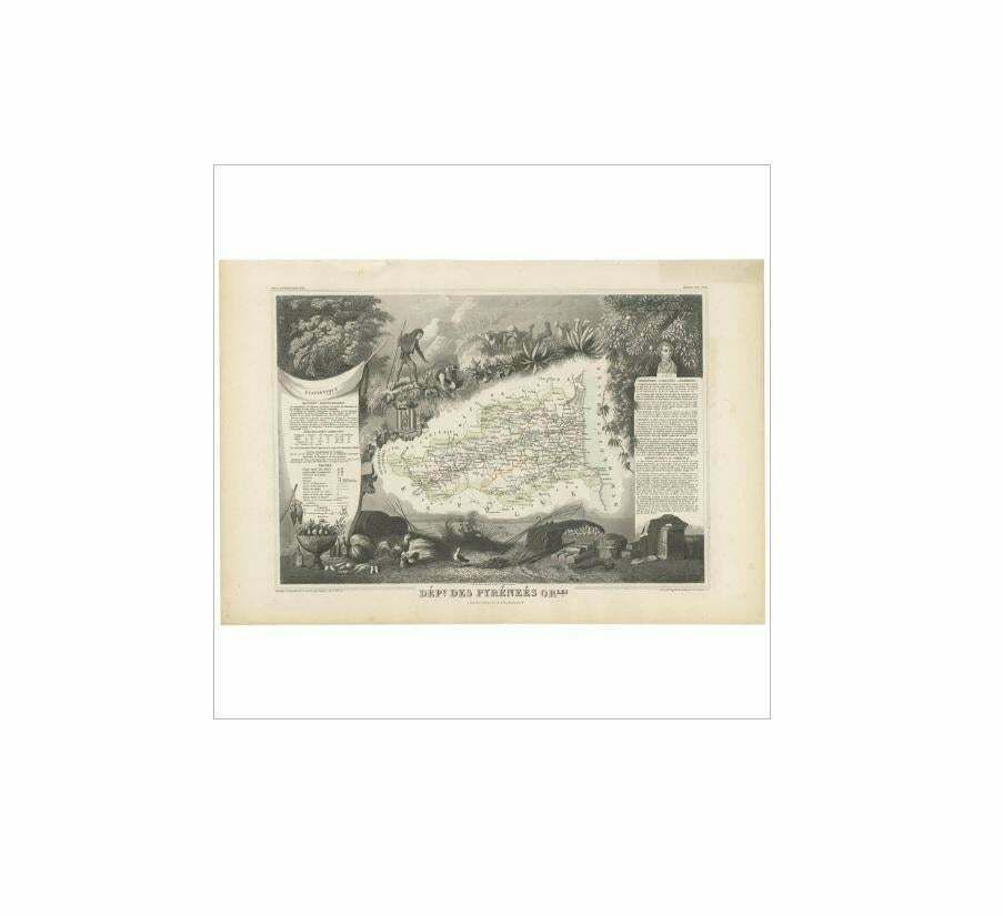 Antique Map Of The Pyrenees Orientales 'France' By V. Levasseur, 1854 photo furniture