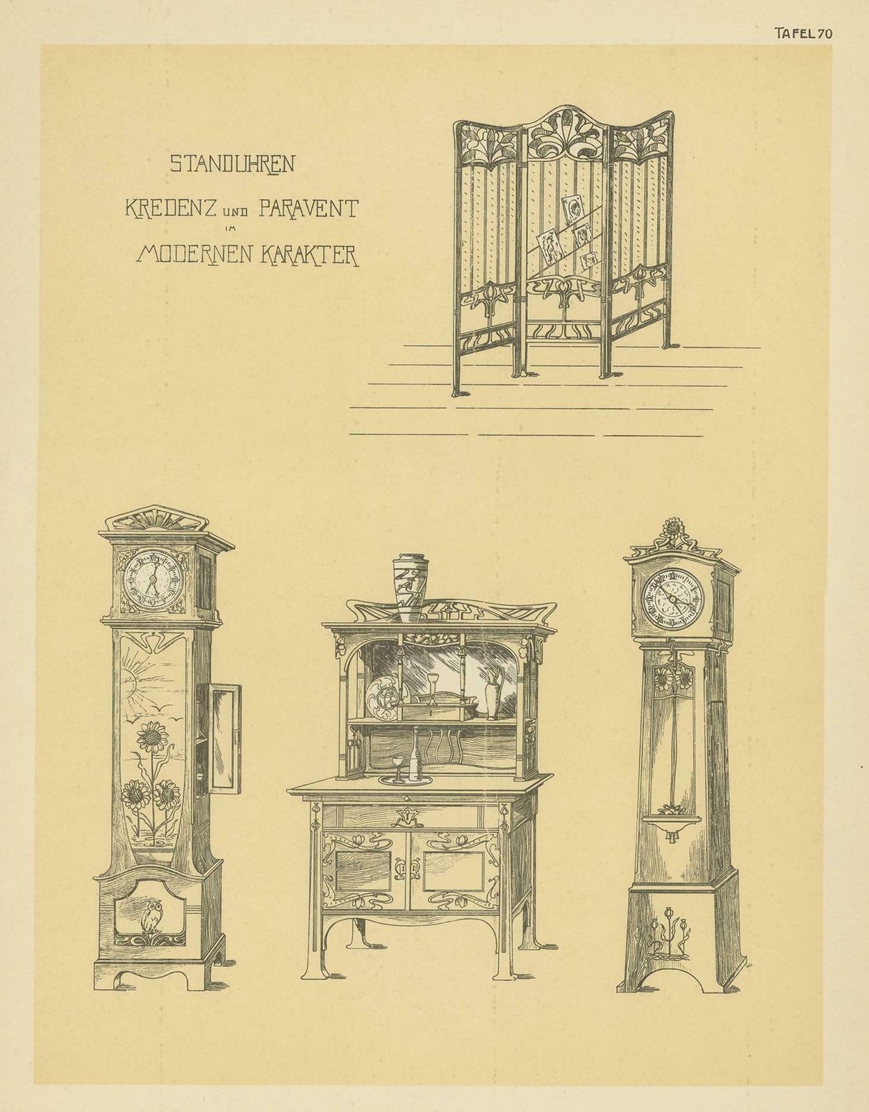 Antique Design Print Of Clocks And Furniture, Circa 1910 photo furniture