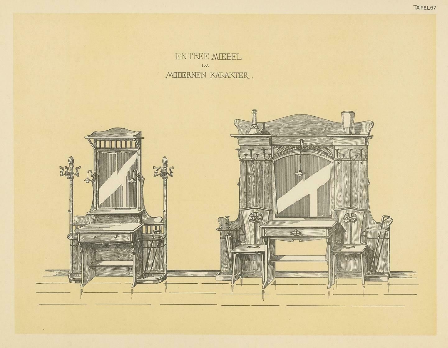 Antique Design Print Of Entryway Furniture By Kramer, Circa 1910 photo Art