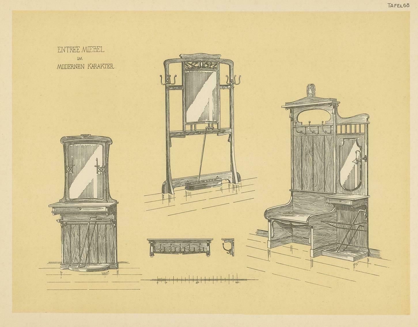 Antique Design Print Of Entryway Furniture By Kramer, Circa 1910 photo furniture
