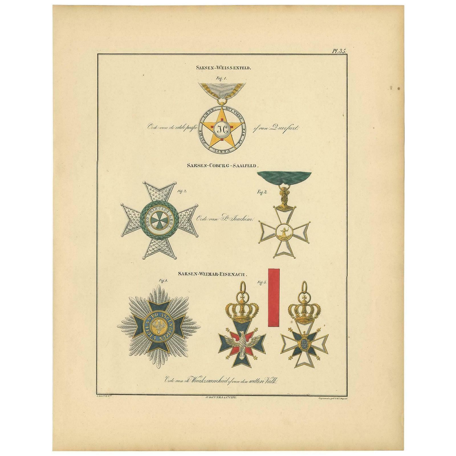 Antique Print Of Various Medals Of Sakse And Weissenfels By Rochemont '1843'