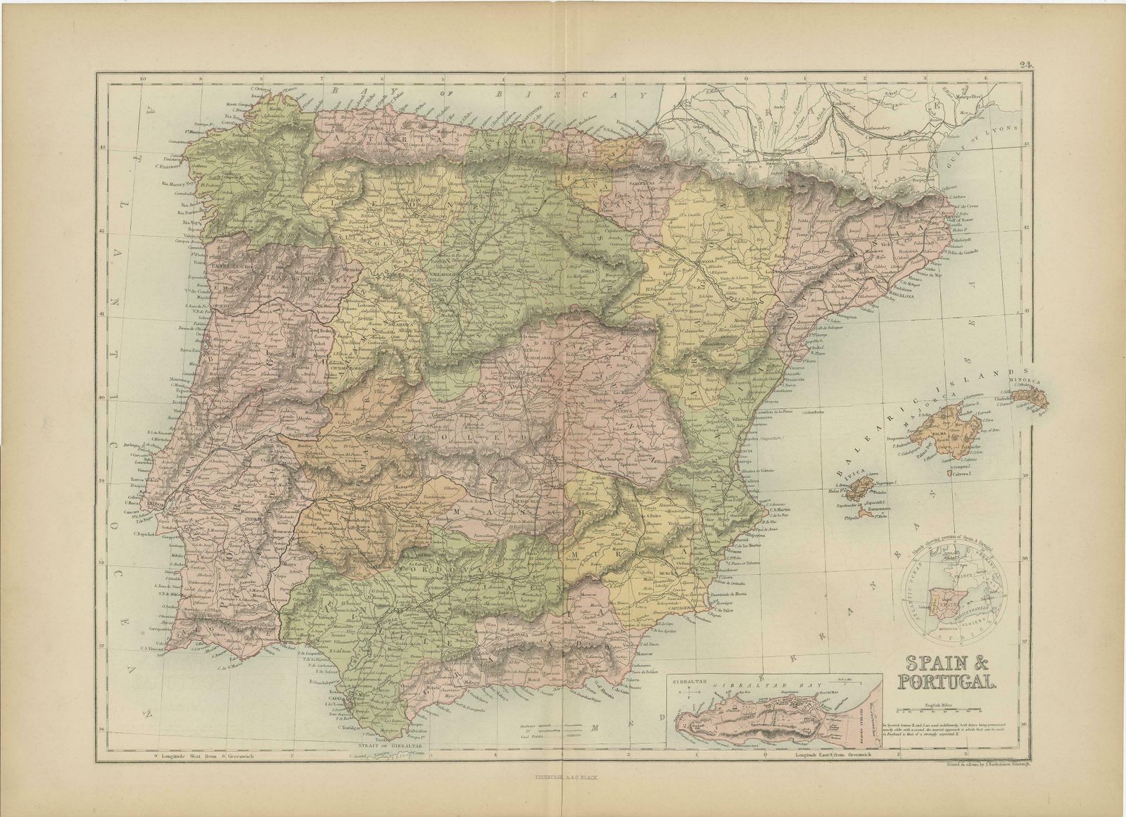 Antique Map Of Spain And Portugal By A & C. Black, 1870 photo 295.0