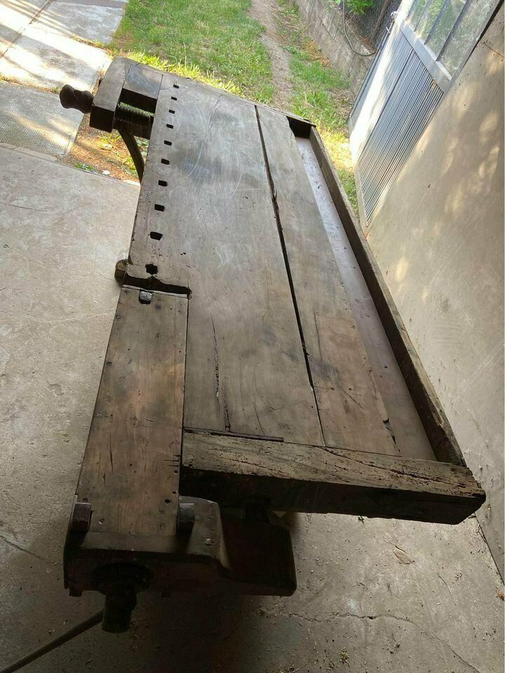 Antique Carpenters Workbench With Drawer And Shelf, 1860s photo furniture