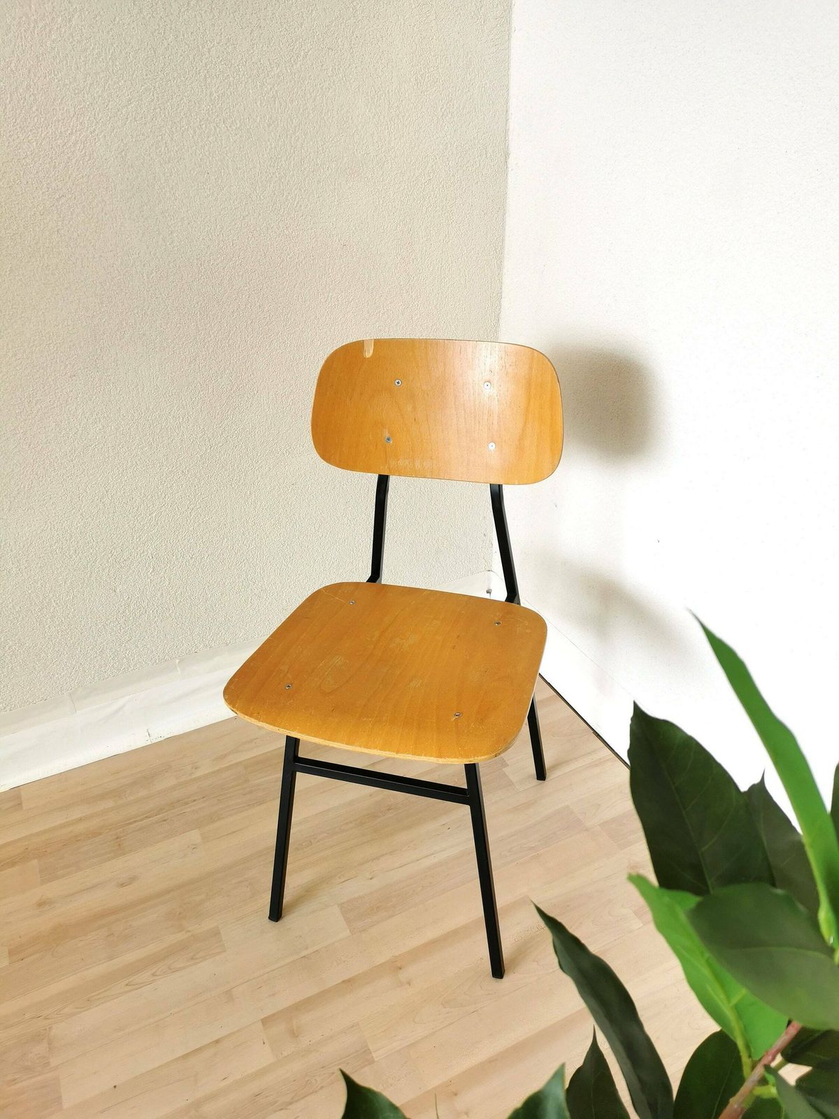 Vintage School Chair / Retro Wooden Dining Chair With Metal Base / Stol Kamnik Yugoslavia 1970 / Mid Century Dine Bistro Bar Pub
