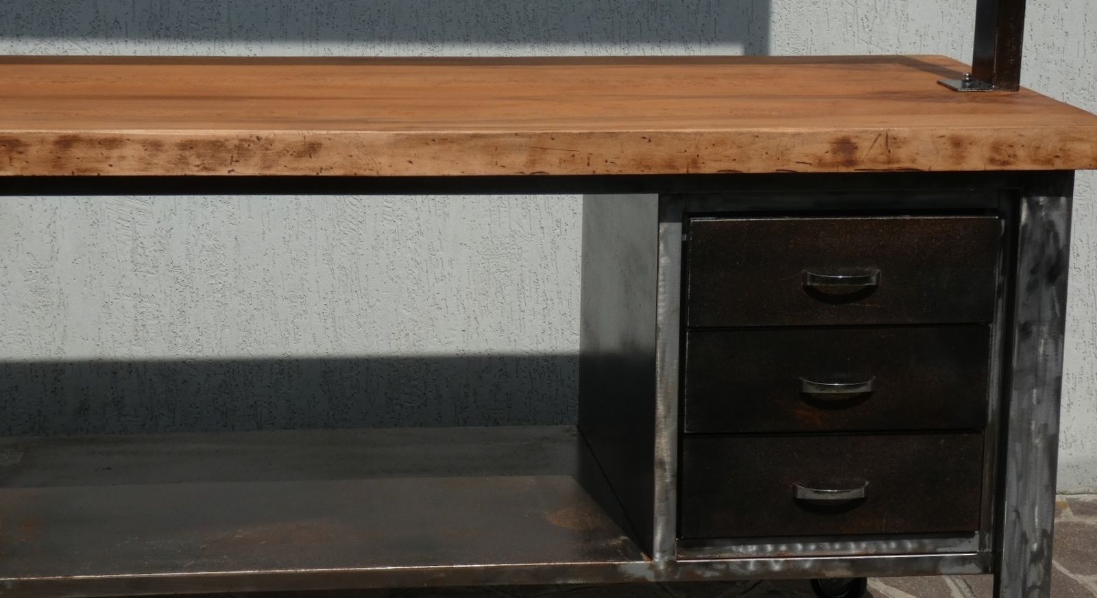 Furniture Industrial Style Island Counter In Steel And Walnut, 1970s photo
