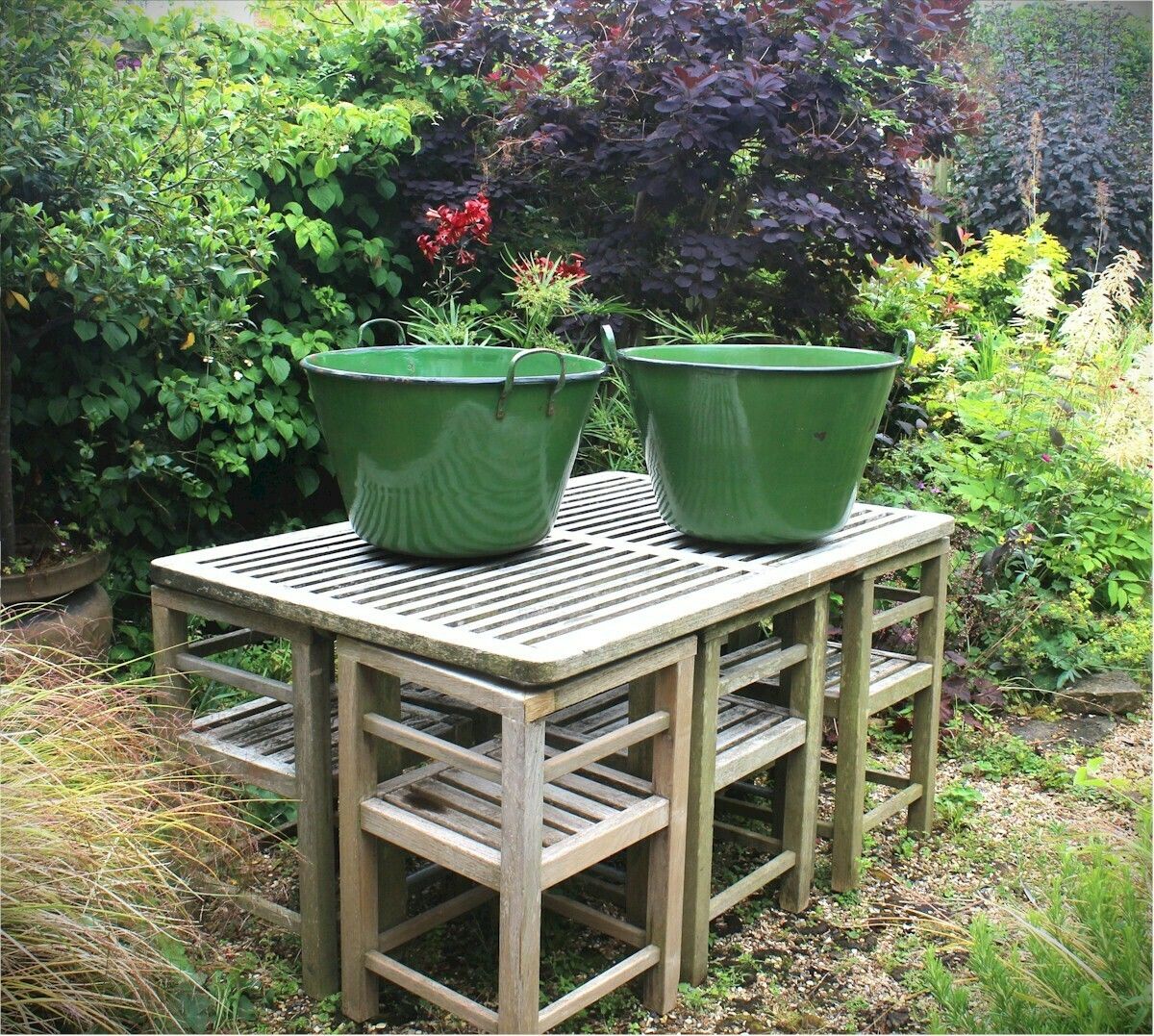 Pair Of Green Enamelled Planters photo for sale