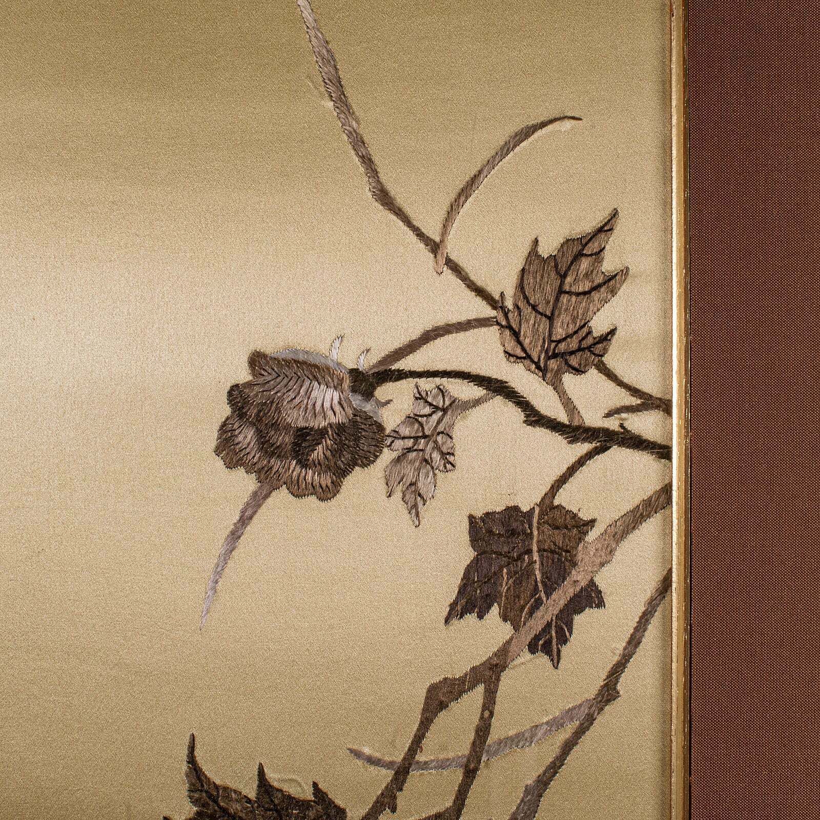 Tall Vintage Decorative Panel, Chinese, Framed, Silk Cotton Embroidery, C.1970 photo Art