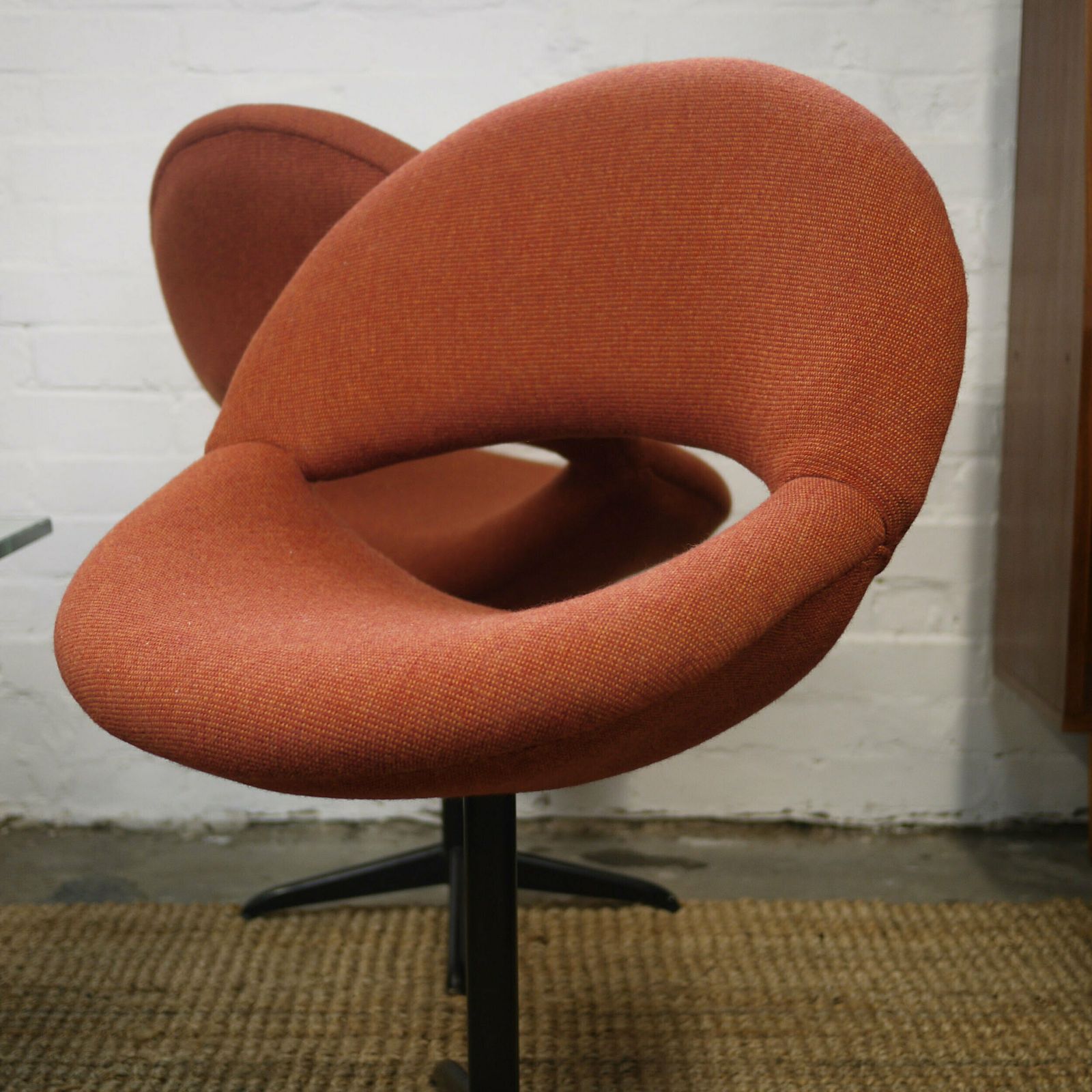 Furniture Pair Of Dark Orange Bucket Chairs In Handwoven Fabric, 1960s, Set Of 2 photo