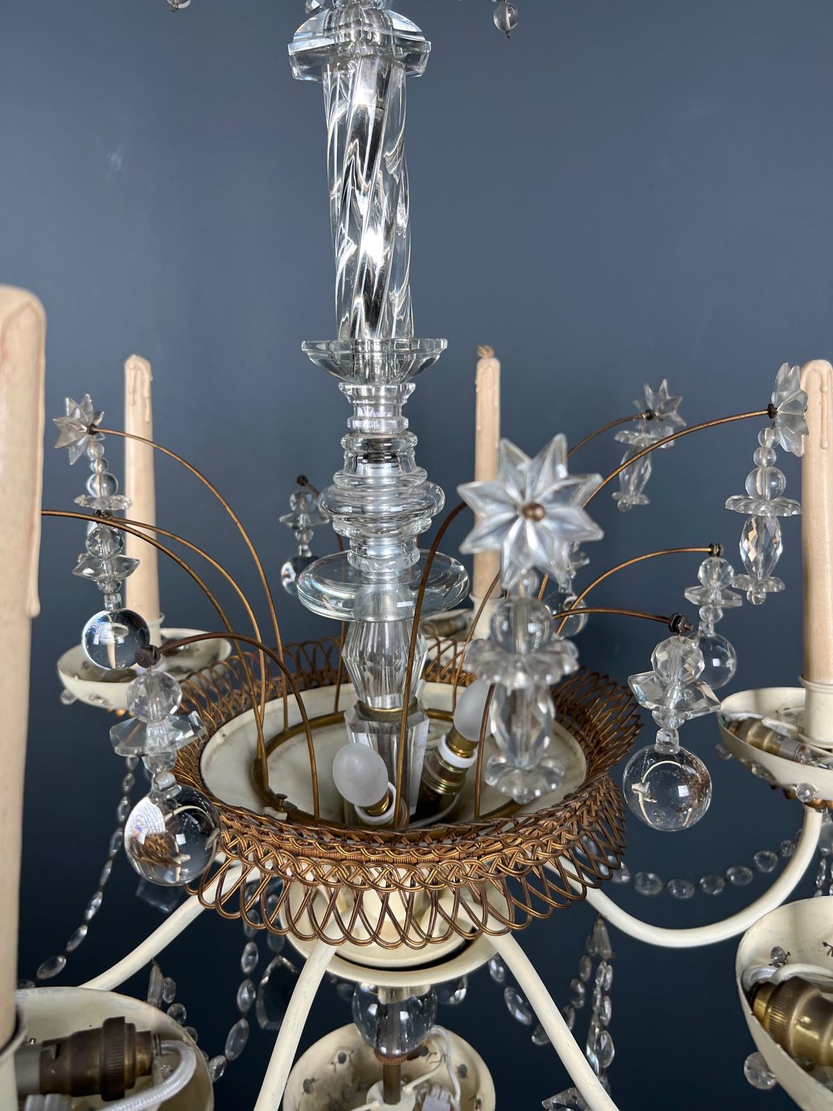 Chandelier In Lacquered And Gilded Sheet Metal And Crystals From Maison Baguès. Circa 1940 photo buy