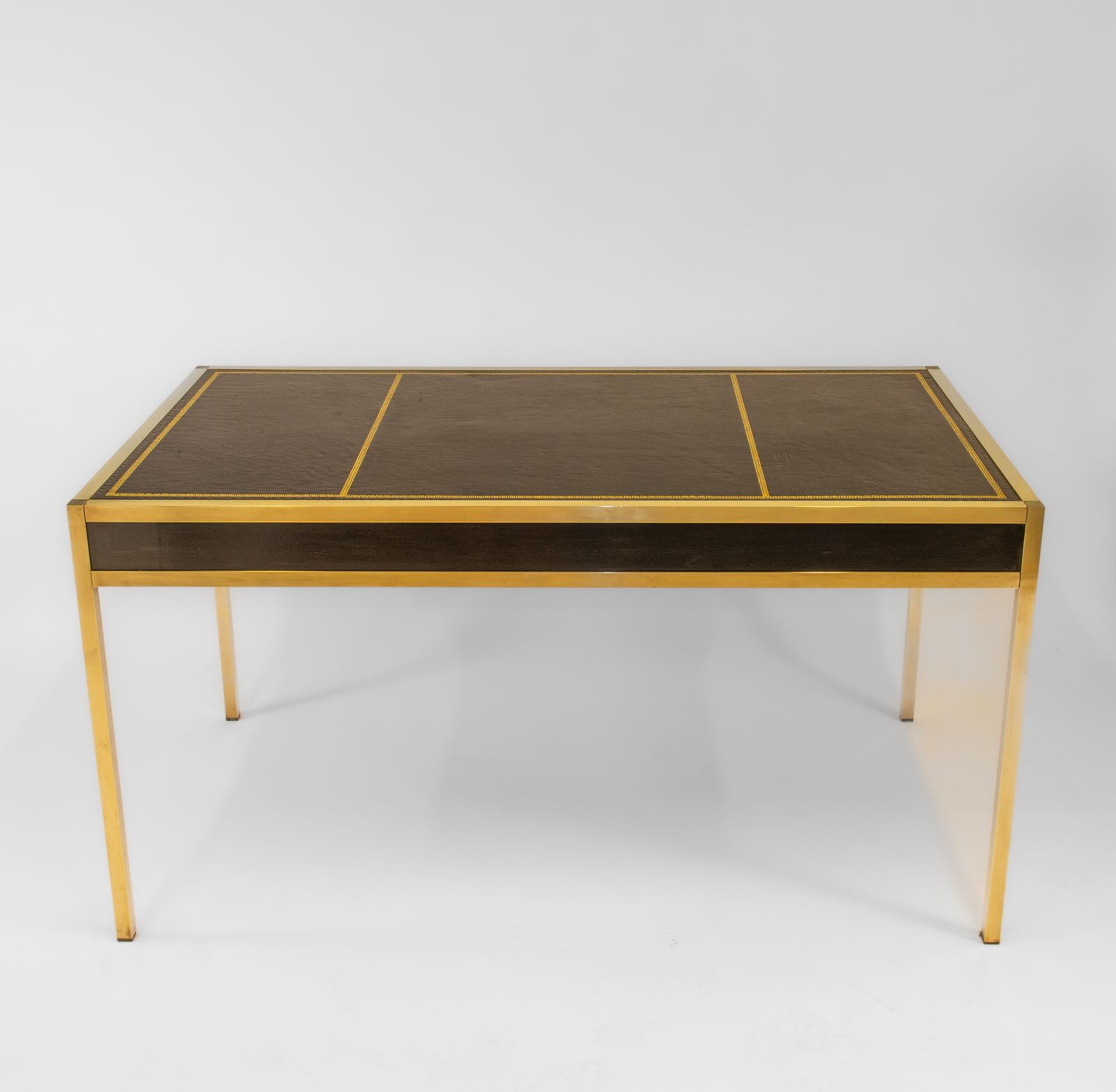 photo for sale Mid Century Maison Jansen Manner Brass & Leather Desk Writing Table French 1950s