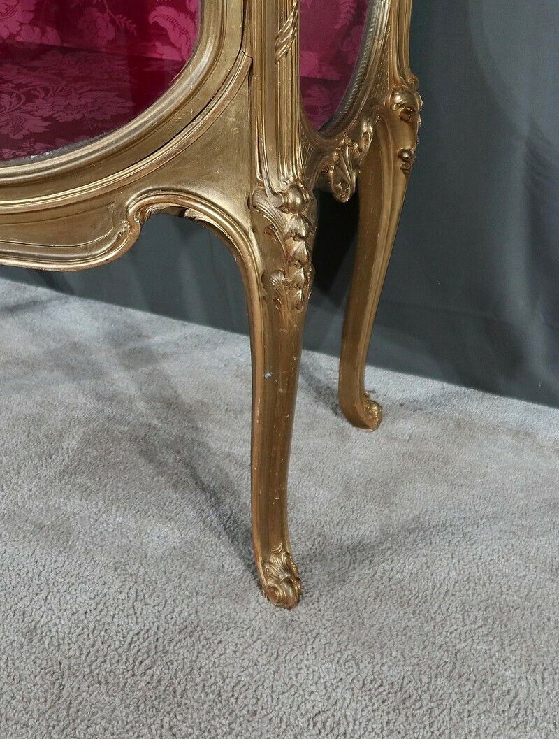 Furniture Curved Display Cabinet In Gilded Wood, Transition Louis XV Louis XVI – Early 20th Century photo