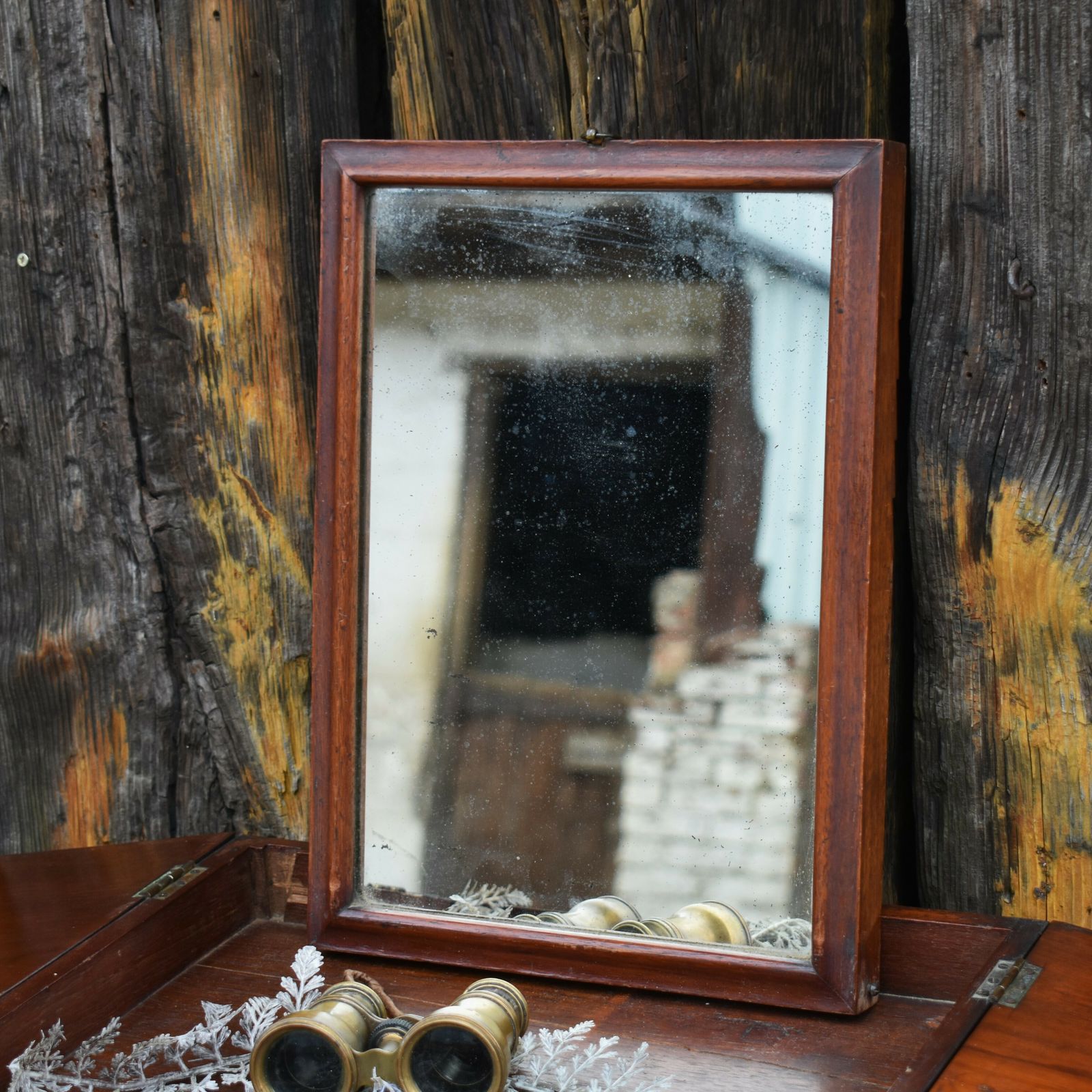 Antique 19th Century Officer's Military Campaign Field Folding Travelling Mirror photo Home Decor