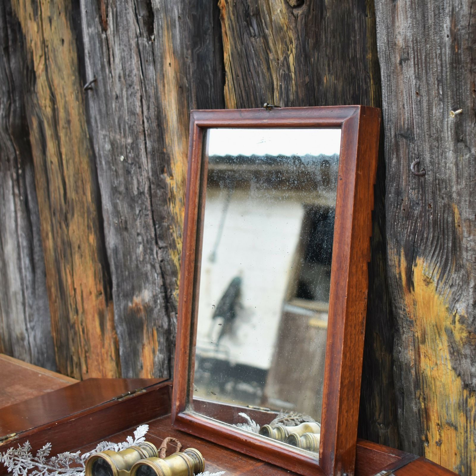 Antique 19th Century Officer's Military Campaign Field Folding Travelling Mirror photo vinterior