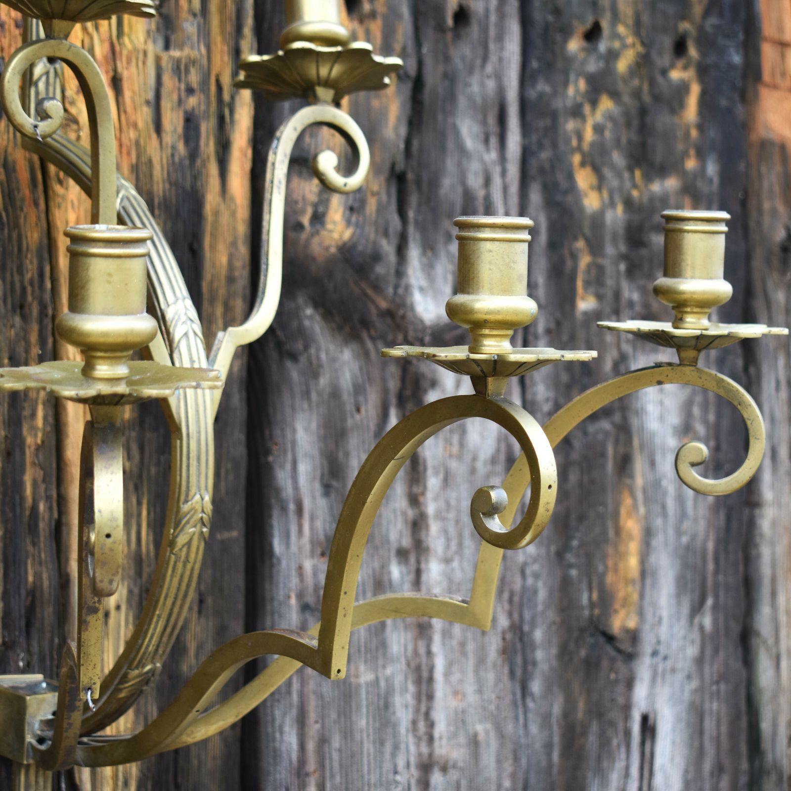 Antique Art Deco Gilt Brass Candelabra Candle Sconce Wall Light Fitting photo buy