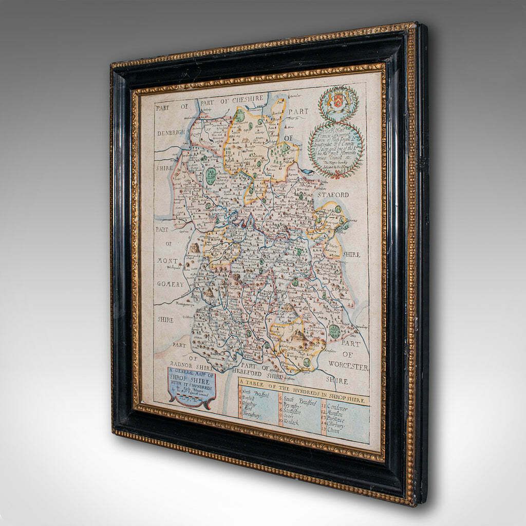 Antique County Map, Shropshire, English, Atlas Engraving, Richard Blome, C.1673 photo for sale