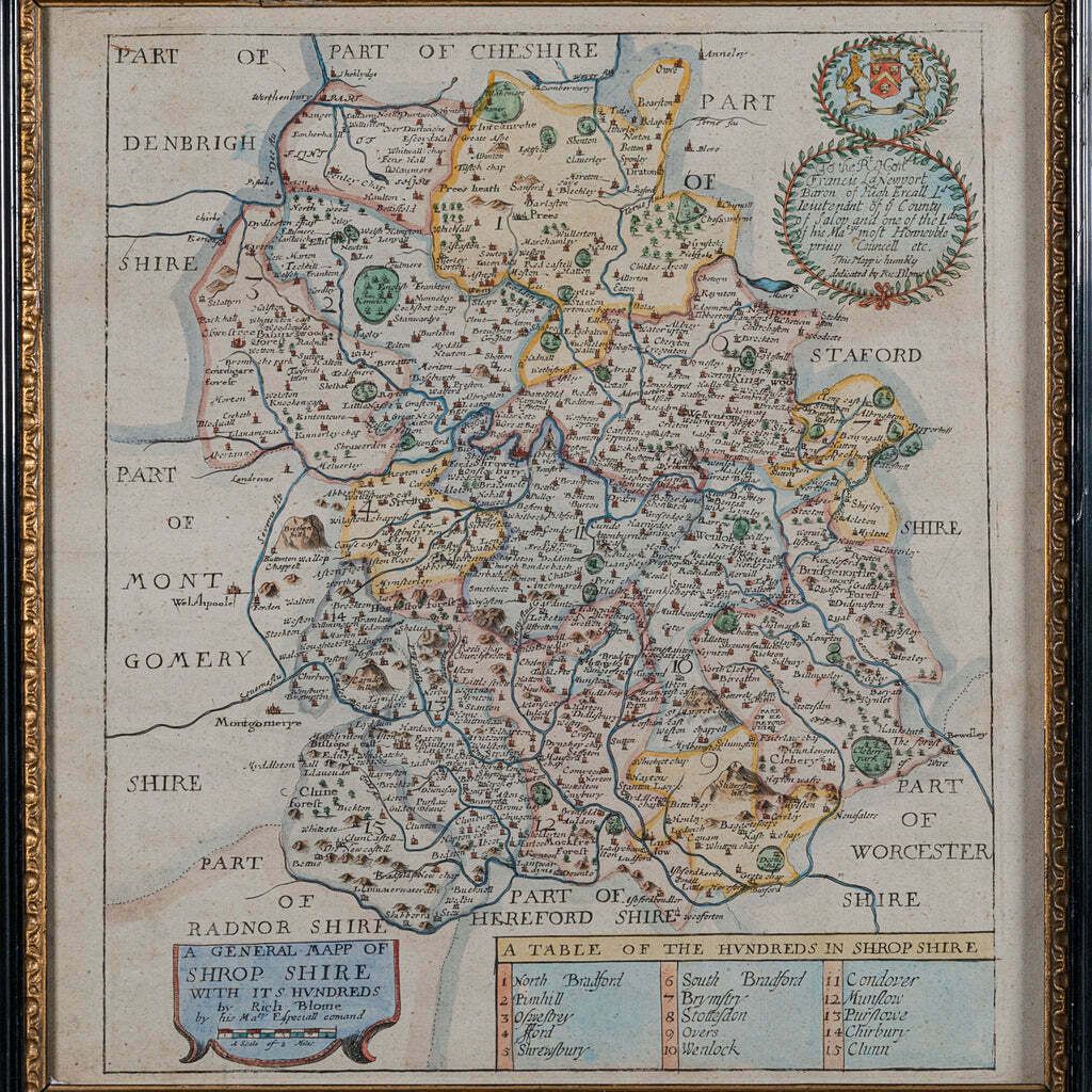 Antique County Map, Shropshire, English, Atlas Engraving, Richard Blome, C.1673 photo 595.0