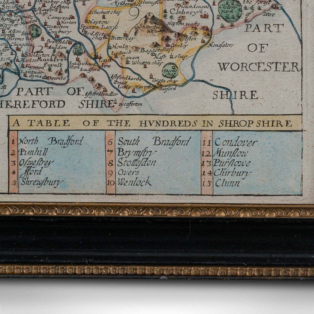 Antique County Map, Shropshire, English, Atlas Engraving, Richard Blome, C.1673 photo vintage