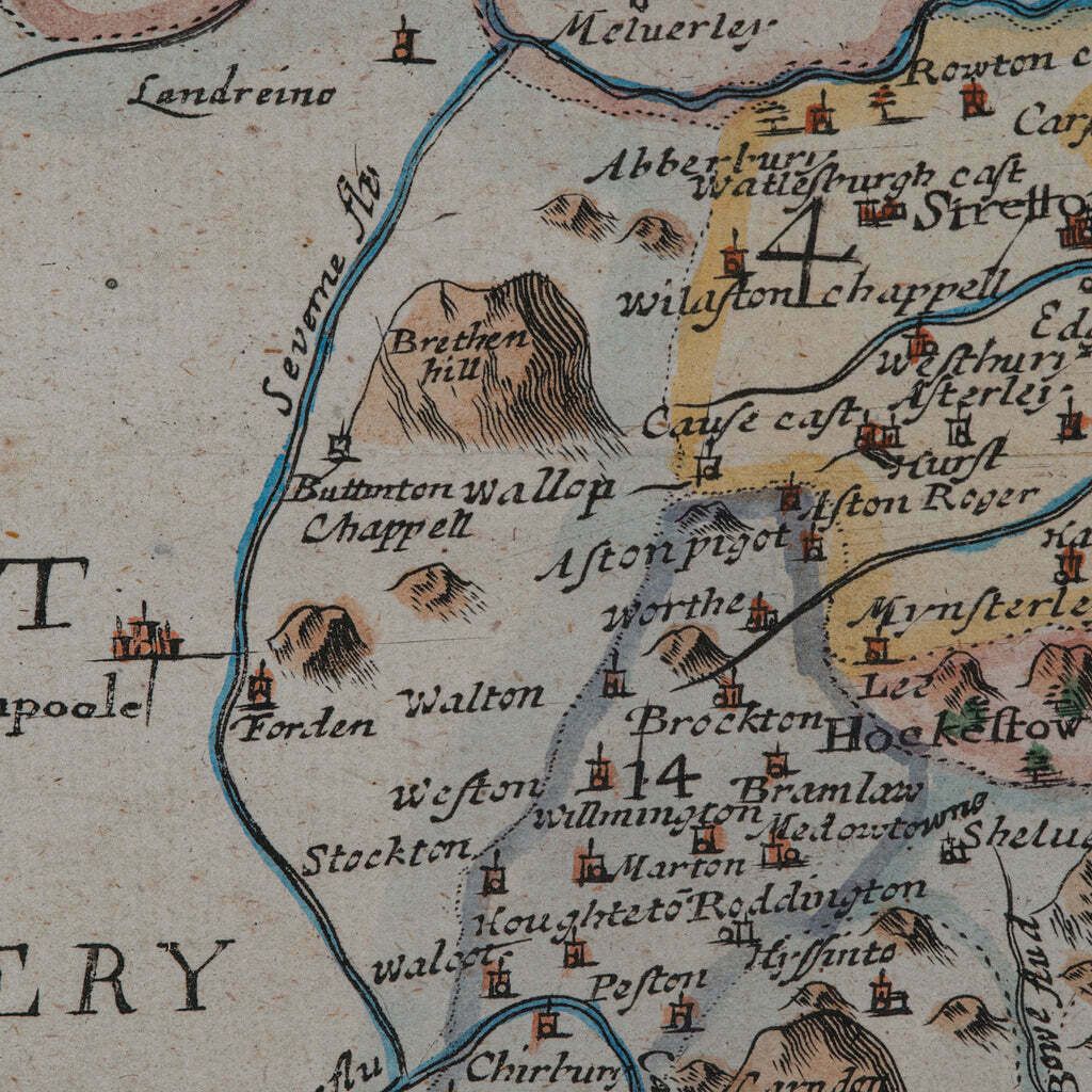 595.0 Antique County Map, Shropshire, English, Atlas Engraving, Richard Blome, C.1673 photo
